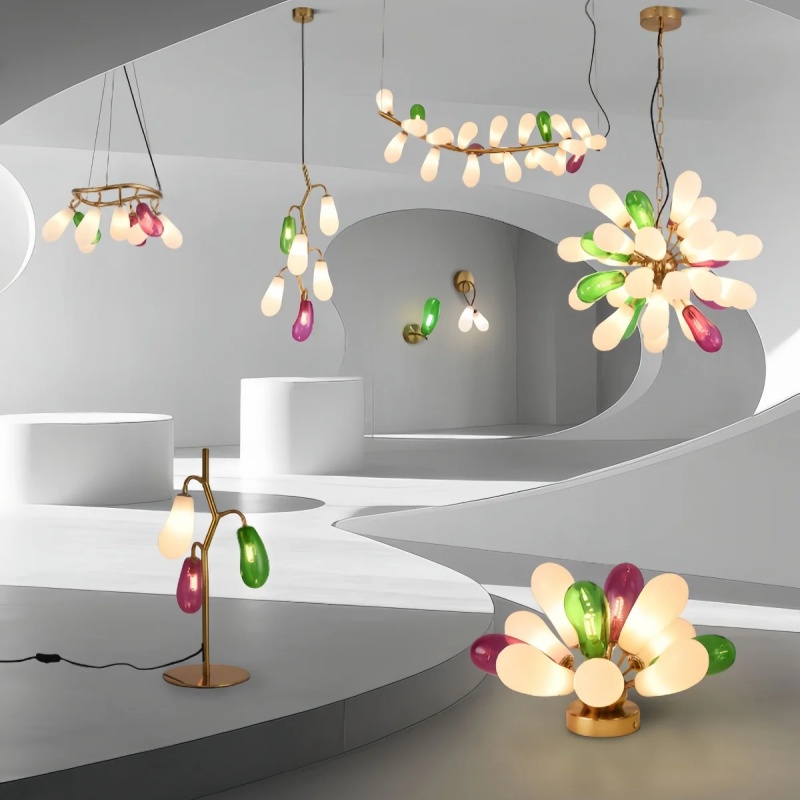 Home Bathroom Lighting Design - ثريا زجاجية ملونة بتصميم عصري على