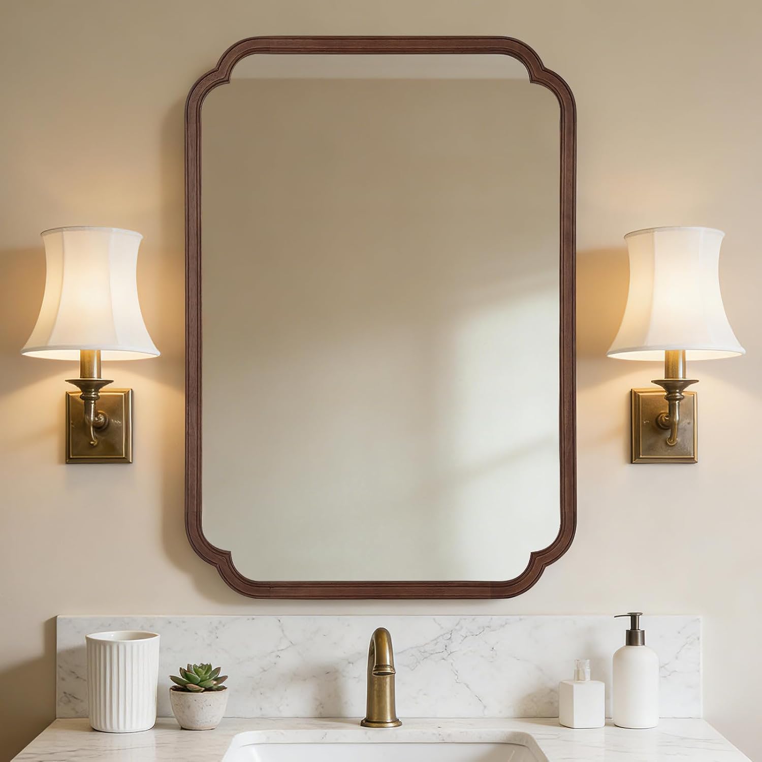 Home Living Bathroom Vanity - مرآة حمام خشبية مقاس 28 ×