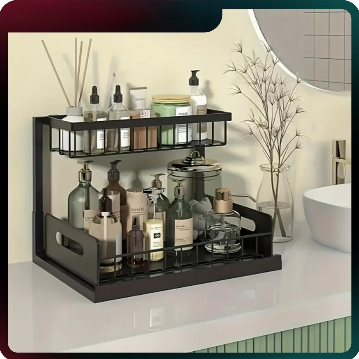 Home Bathroom Sink - منظم خزانة متين قابل للسحب، رف