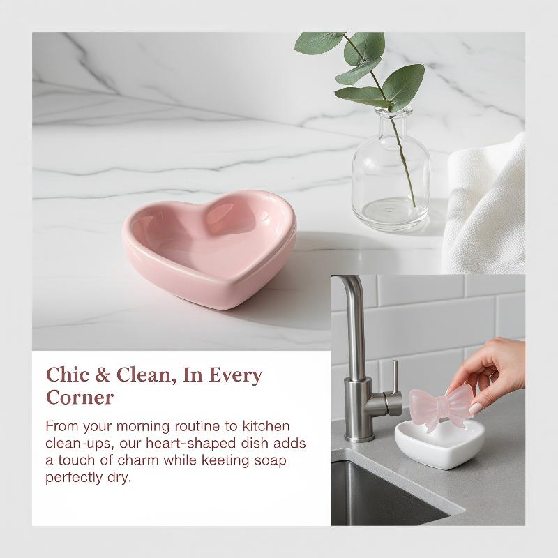 Home Bathroom Sink - طبق صابون سيراميك بتصميم قلب وفيونكة