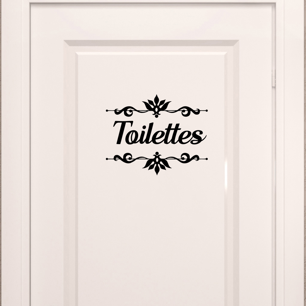Home Bathroom Tiles - الفرنسية toileمع زهرة الحمام الباب ملصق