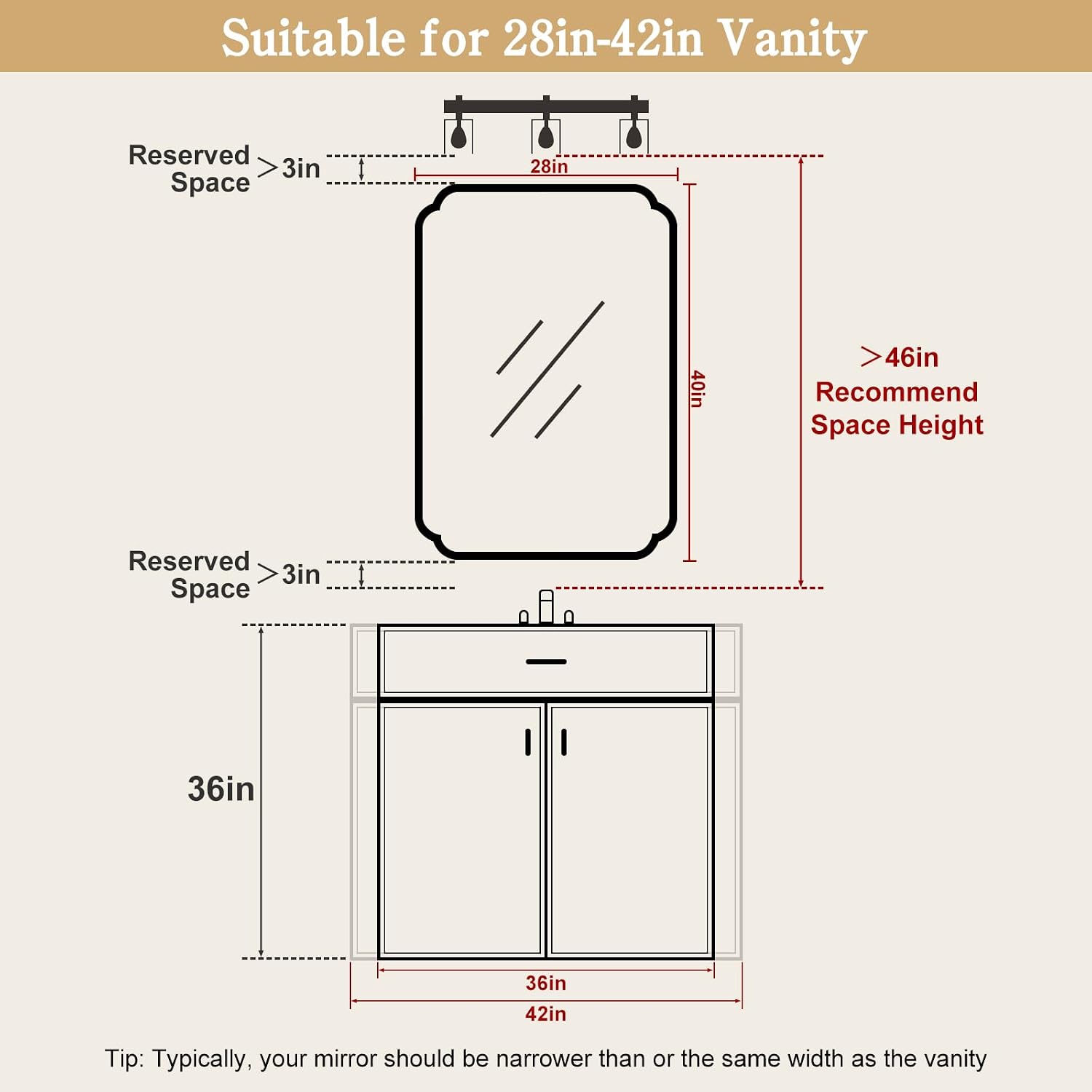 مرآة حمام خشبية مقاس 28 × 40 ب - مراجعة Home Living Bathroom Vanity وسعره